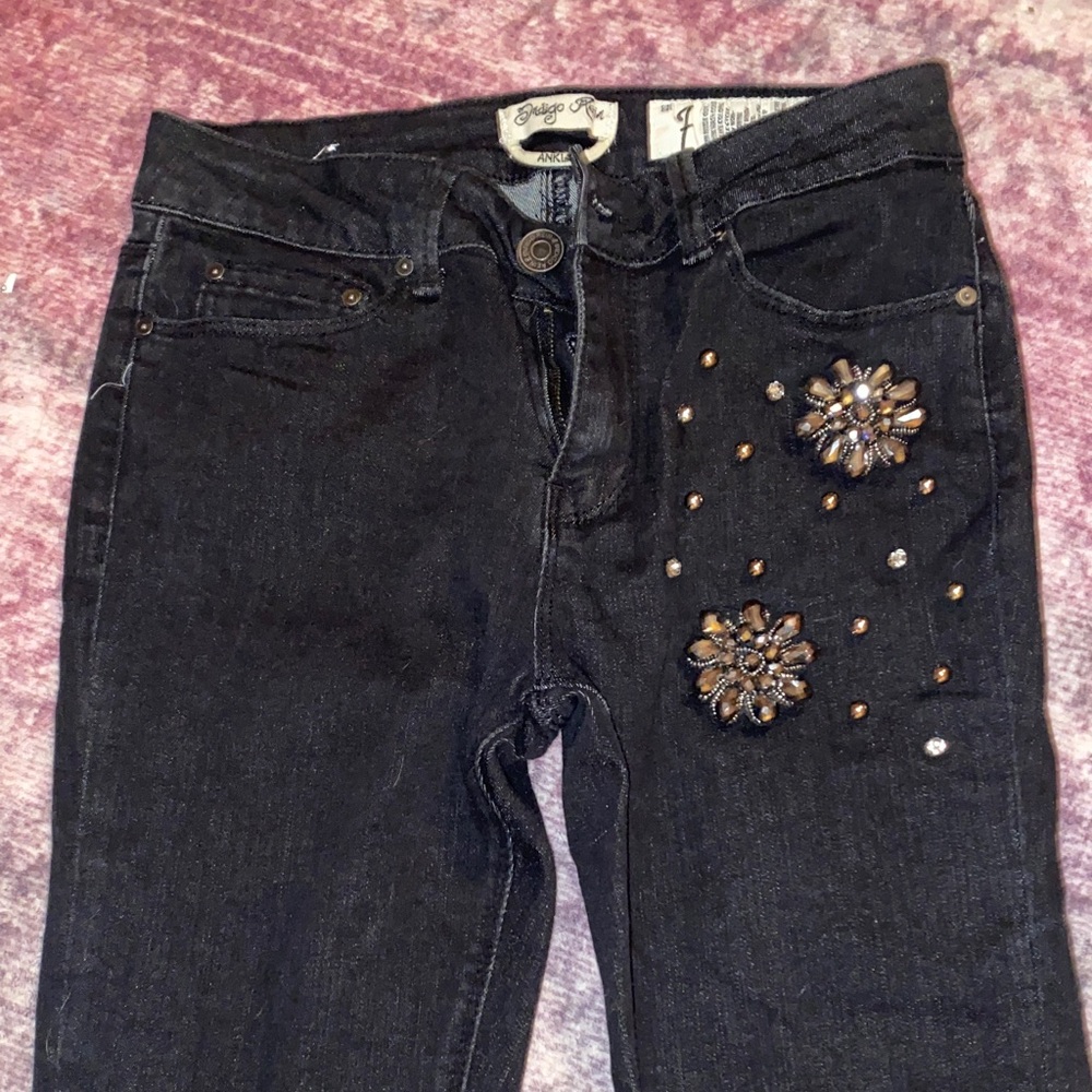 Indigo Rein Black Skinny Jeans with Embellishments & raw hem  Juniors 7